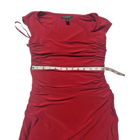Lauren Ralph Lauren Elegant Red Ruched Sleeveless Dress Size 4 Polyester - Picture 6 of 7